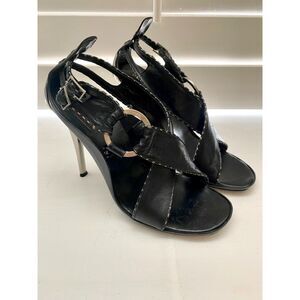 EUC Fendi Whip Stitch Metal Heel Strappy High Heel Sandals 8 1/2